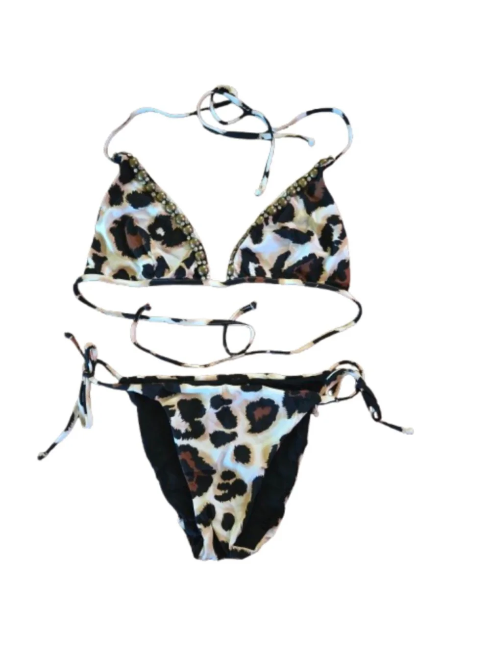 rare BLUMARINE Cruise Y2K Beaded Leopard Bikini - Rhinestone Leaf - Italy